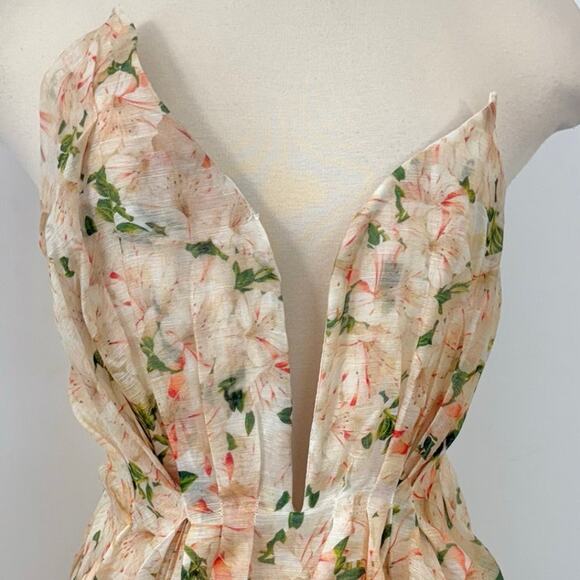 ZIMMERMANN Natura Draped Strapless Dress High-Low Azalea Floral 0 (US4) - Picture 4 of 16